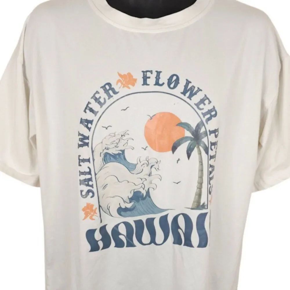 Hawaii T Shirt Mens Size Large White Salt Water Flower Petals Travel Destination
